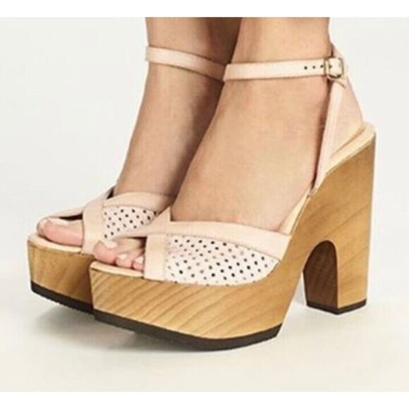 Free People Natural Rendezvous Wooden Platform Wedge Sandals